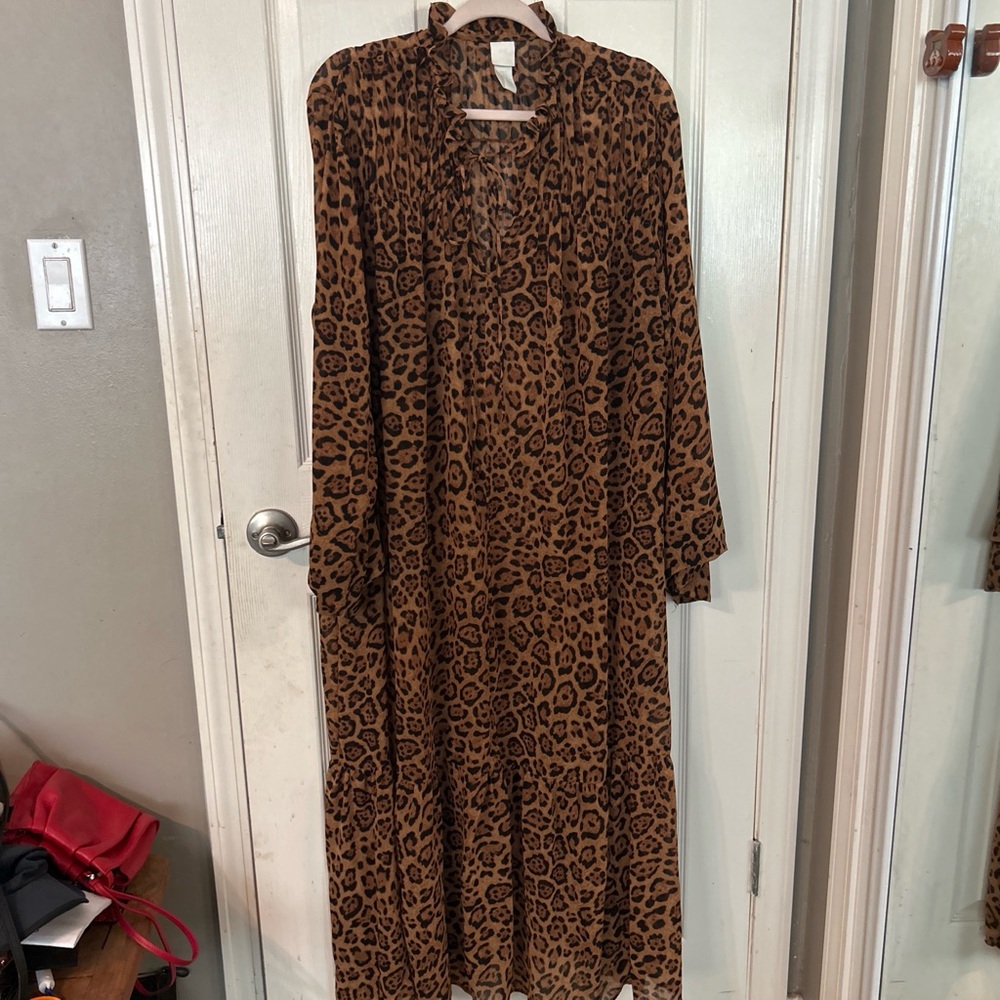 Cheetah Print Long Sleeve Maxi Dress